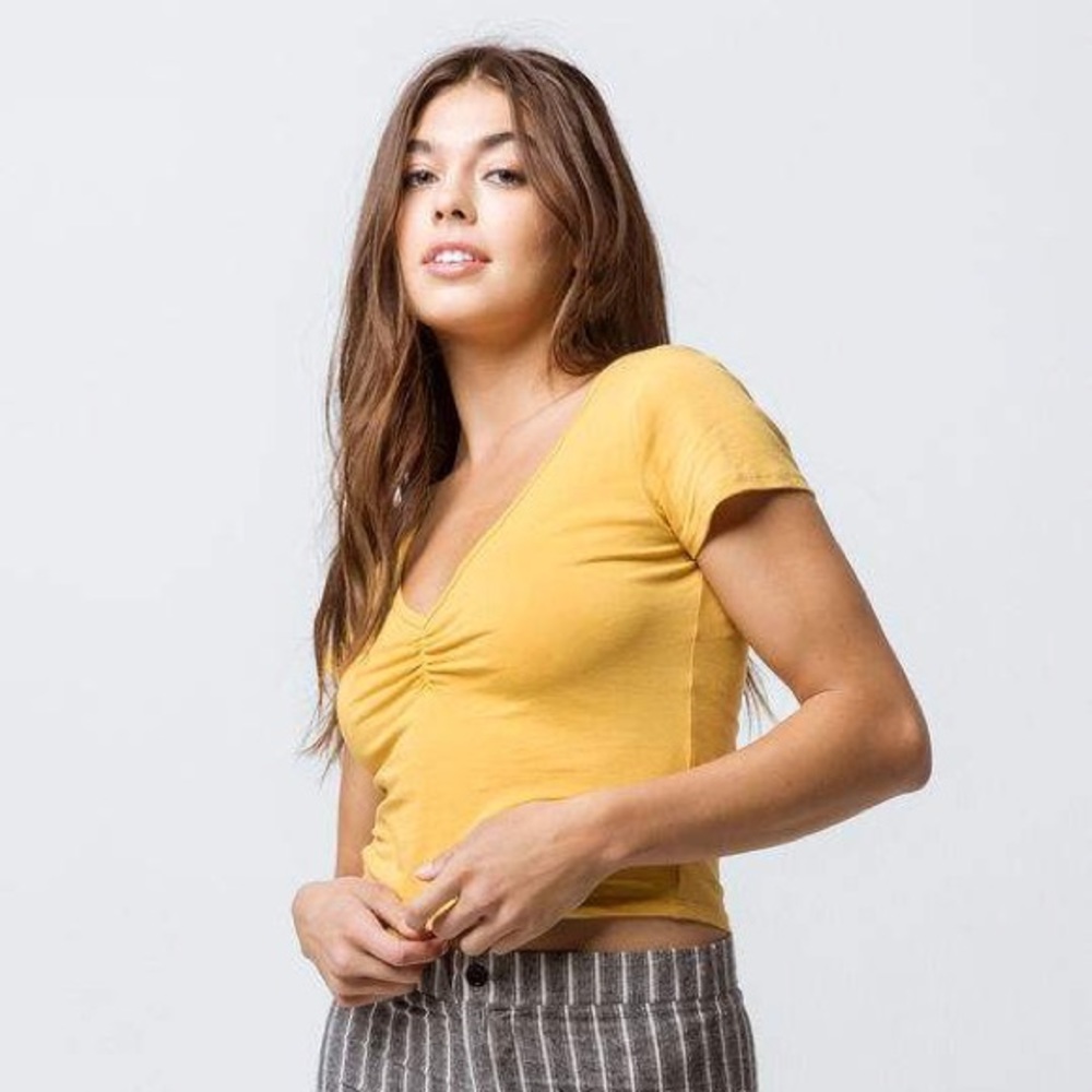 Bozzolo Mustard Yellow Cinch Front Crop Tee